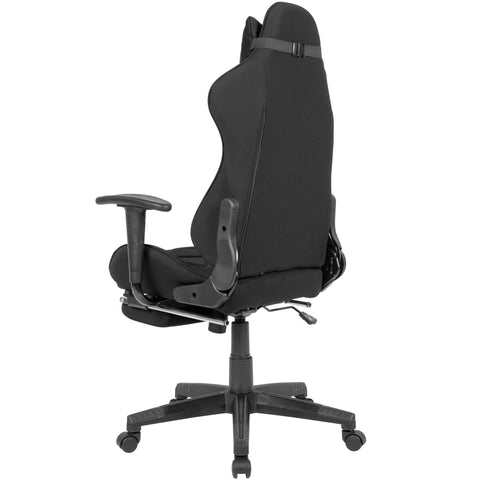 Rootz Gaming Desk Chair - Black Fabric Swivel Chair - Up to 120kg - High Backrest - Extendable Footrest
