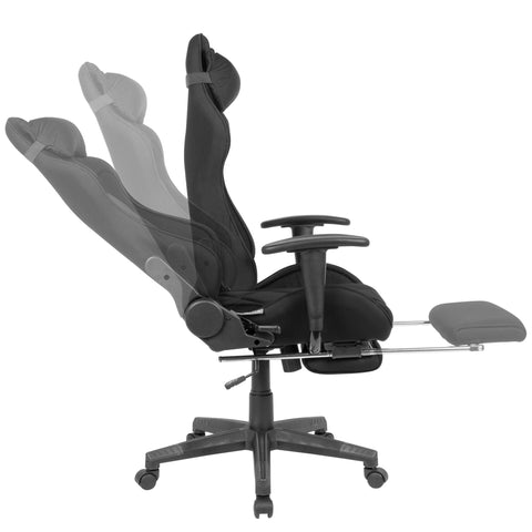Rootz Gaming Desk Chair - Black Fabric Swivel Chair - Up to 120kg - High Backrest - Extendable Footrest