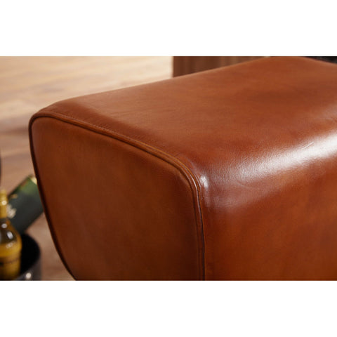 Rootz Bar Stool - Turnbok Model - Leather Bar Stool - Brown - Solid Wood - Mango Wood - 43 x 43 x 75 cm