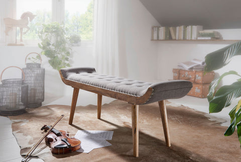 Rootz Fabric Bench - Chesterfield Design - Upholstered Hall Bench - Bed Bench for 2 - Modern Hallway Bench - Solid Wood - Gray - 125x51x38cm