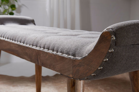 Rootz Fabric Bench - Chesterfield Design - Upholstered Hall Bench - Bed Bench for 2 - Modern Hallway Bench - Solid Wood - Gray - 125x51x38cm