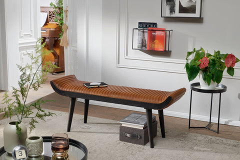 Rootz Genuine Leather Bench - Modern Design - Upholstered - Hallway - Bed - 2-Person Bench - Solid Wood - Brown - 125x51x38cm