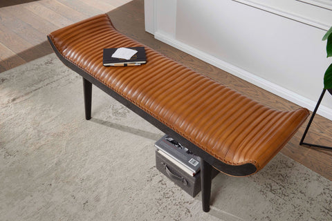 Rootz Genuine Leather Bench - Modern Design - Upholstered - Hallway - Bed - 2-Person Bench - Solid Wood - Brown - 125x51x38cm