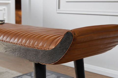 Rootz Genuine Leather Bench - Modern Design - Upholstered - Hallway - Bed - 2-Person Bench - Solid Wood - Brown - 125x51x38cm