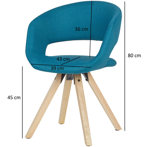 Rootz Dining Chair - Petrol Fabric - Solid Wood Retro - Kitchen Chair with Backrest - Upholstered - Max Load 110kg