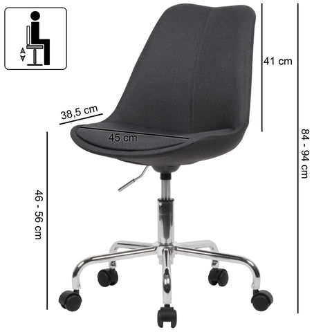 Rootz Black Fabric Desk Chair - Design Swivel Chair with Backrest - Work Chair - Shell Chair with Casters - Max Load 110kg