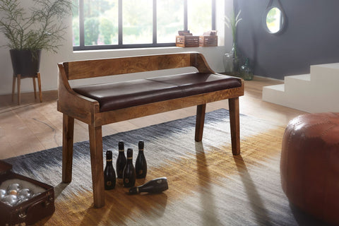 Rootz Bench - Genuine Leather - Upholstered Bench with Backrest - Brown for Hallway or Bedroom - Small Leather Bed Bench - Solid Wood - 108x63x43cm