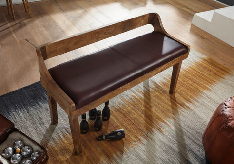 Rootz Bench - Genuine Leather - Upholstered Bench with Backrest - Brown for Hallway or Bedroom - Small Leather Bed Bench - Solid Wood - 108x63x43cm