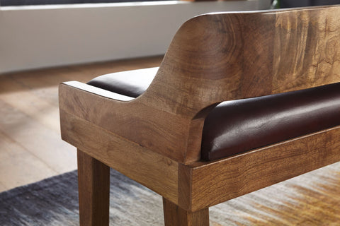 Rootz Bench - Genuine Leather - Upholstered Bench with Backrest - Brown for Hallway or Bedroom - Small Leather Bed Bench - Solid Wood - 108x63x43cm