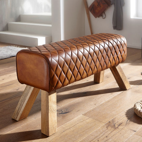 Rootz Bench - Genuine Leather - Modern Turnbock Leather - Springbok Leather Stool - Padded Gymnastics Bench - Solid Wood - 89x46x35cm