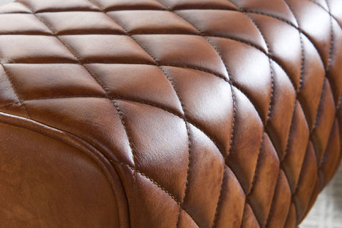 Rootz Stool - Real Leather - Modern Footstool - Turnbock Brown Leather Stool - Small Upholstered Wooden Stool - Solid Wood - 40x48x27cm