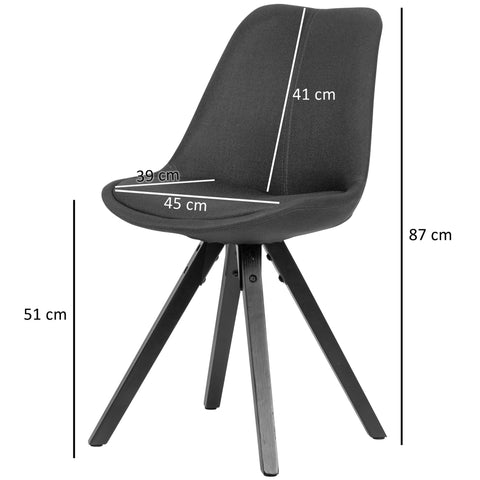Rootz Dining Chairs - Anthracite with Black Legs - Scandinavian Style -  Set of 2 - Upholstered with Fabric Cover - Design Kitchen Chairs