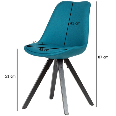 Rootz Dining Chairs - Petrol with Black Legs - Scandinavian Style - Upholstered with Fabric Cover - Set of 2 - Design Kitchen Chairs