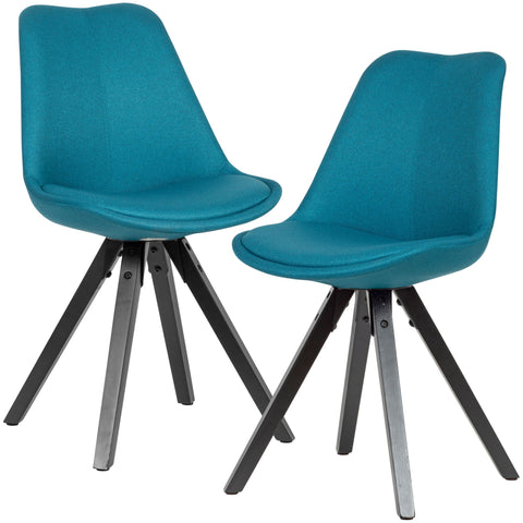 Rootz Dining Chairs - Petrol with Black Legs - Scandinavian Style - Upholstered with Fabric Cover - Set of 2 - Design Kitchen Chairs