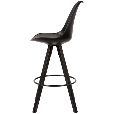 Rootz Bar Stools - Set of 2 - Faux Leather - Backrest - 77cm - Black - Bar Chairs - Stool