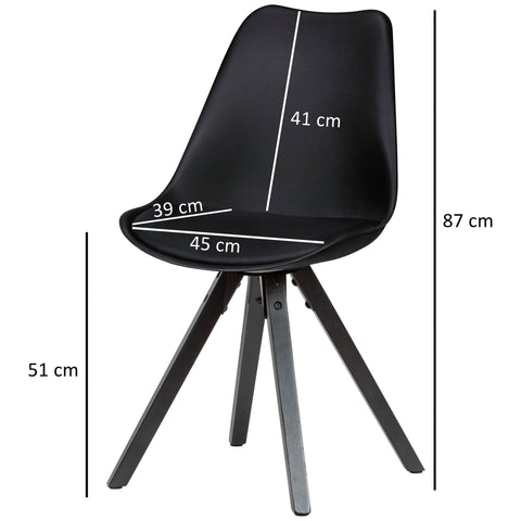 Rootz Dining Chairs Black with Black Legs - Set of 2 Retro - Scandinavian upholstered chair with backrest - Kitchen chair upholstered in imitation leather