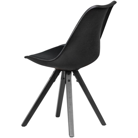 Rootz Dining Chairs Black with Black Legs - Set of 2 Retro - Scandinavian upholstered chair with backrest - Kitchen chair upholstered in imitation leather
