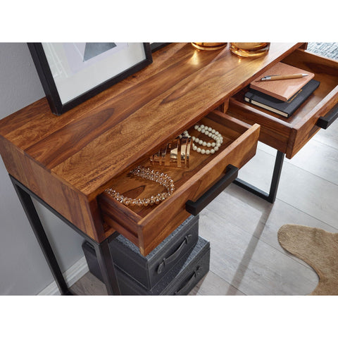 Rootz Console Table - Solid Wood - Wood - Corridor Table - Narrow Desk - Hall Table - Chest of Drawers - Brown - Black - 90 cm