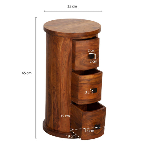 Rootz Chest of Drawers - Side Table - Sideboard - 3 Drawers - 65 cm - Solid Wood - - Side Cabinet - Brown