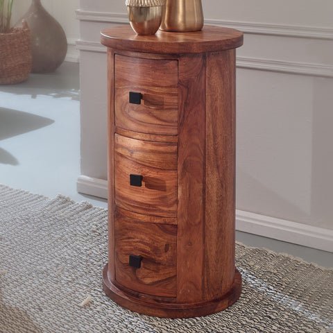 Rootz Chest of Drawers - Side Table - Sideboard - 3 Drawers - 65 cm - Solid Wood - - Side Cabinet - Brown