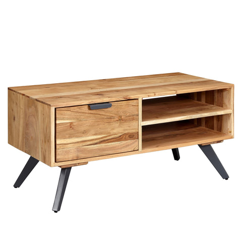 Rootz Coffee Table - Solid Wood - Acacia - Storage Space - Table - 95 x 45 - Brown - Black