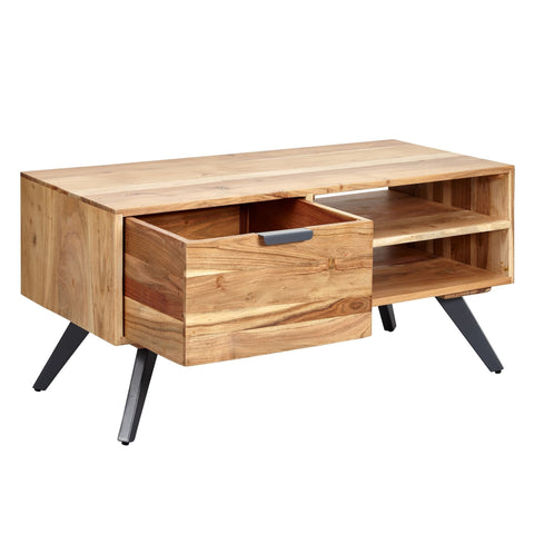Rootz Coffee Table - Solid Wood - Acacia - Storage Space - Table - 95 x 45 - Brown - Black