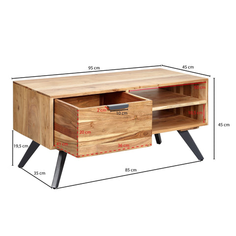 Rootz Coffee Table - Solid Wood - Acacia - Storage Space - Table - 95 x 45 - Brown - Black