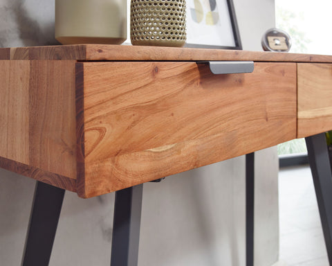 Rootz Console - Metal Console with Drawers - Small Desk, Modern Dressing Table - Solid Hall Table - Acacia Solid Wood - 90x78x36cm