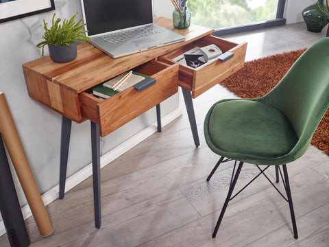 Rootz Console - Metal Console with Drawers - Small Desk, Modern Dressing Table - Solid Hall Table - Acacia Solid Wood - 90x78x36cm