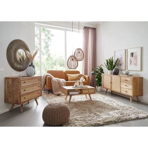 Rootz Sideboard - Solid Mango Wood - Handmade - Chest of Drawers - Wooden Cupboard - 80 x 75 x 40 cm - Brown - Industrial