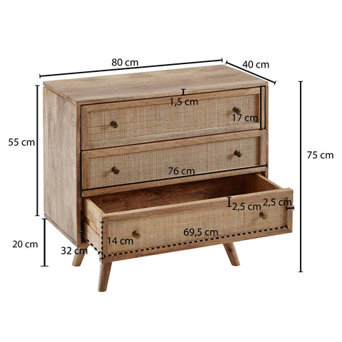 Rootz Sideboard - Solid Mango Wood - Handmade - Chest of Drawers - Wooden Cupboard - 80 x 75 x 40 cm - Brown - Industrial