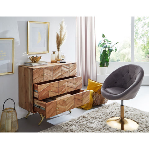 Rootz Sideboard - Solid Wood Acacia - Metal - Chest of Drawers - 3 Drawers - 90 x 86.5 x 40 cm - Brown
