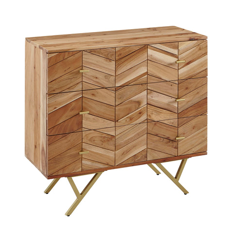 Rootz Sideboard - Solid Wood Acacia - Metal - Chest of Drawers - 3 Drawers - 90 x 86.5 x 40 cm - Brown
