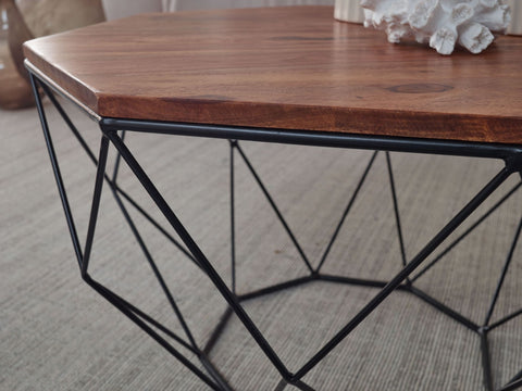 Rootz Coffee Table - Solid Brown Living Room Table - Modern Industrial Wooden Table - Sheesham Solid Wood - Metal 66x40x66cm -