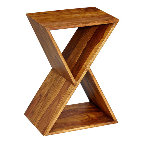 Rootz Side Table - Living Room Table with Shelves - Small Real Wood Coffee Table - X-Shape - Sheesham Solid Wood - 43x60x30 cm