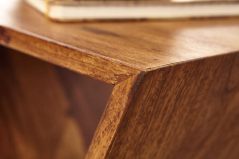 Rootz Side Table - Living Room Table with Shelves - Small Real Wood Coffee Table - X-Shape - Sheesham Solid Wood - 43x60x30 cm