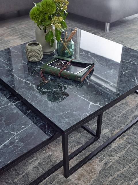 Rootz Coffee Tables - Black Marble Optics - Set of 2 Metal Frame - Noble and Modern Nesting Tables