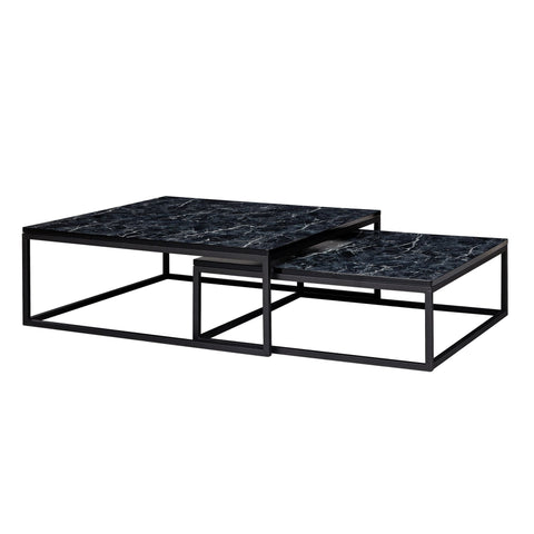 Rootz Coffee Tables - Black Marble Optics - Set of 2 Metal Frame - Noble and Modern Nesting Tables