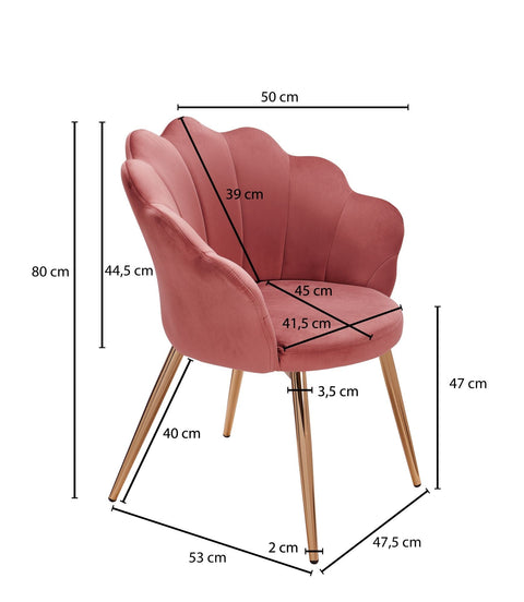 Rootz Dining Chair - Gold-Legged Kitchen Chair - Scandinavian Shell Design - Upholstered Chair with Fabric Cover - Pink Velvet Tulip