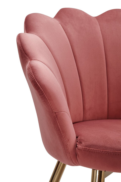 Rootz Dining Chair - Gold-Legged Kitchen Chair - Scandinavian Shell Design - Upholstered Chair with Fabric Cover - Pink Velvet Tulip