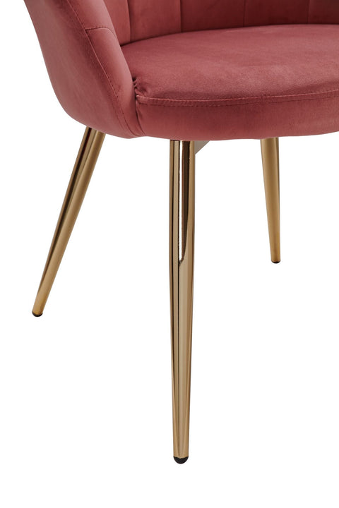 Rootz Dining Chair - Gold-Legged Kitchen Chair - Scandinavian Shell Design - Upholstered Chair with Fabric Cover - Pink Velvet Tulip