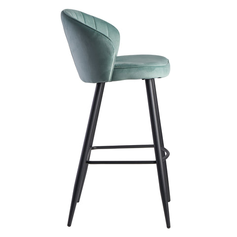 Rootz Bar Stool with Backrest - Scandinavian Fabric Kitchen Stool - Metal 110 kg - Design Bistro Stool - Upholstered Barstool -  Light Green Velvet - 56x102.5x52.5 cm