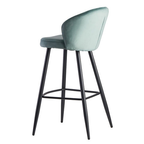 Rootz Bar Stool with Backrest - Scandinavian Fabric Kitchen Stool - Metal 110 kg - Design Bistro Stool - Upholstered Barstool -  Light Green Velvet - 56x102.5x52.5 cm
