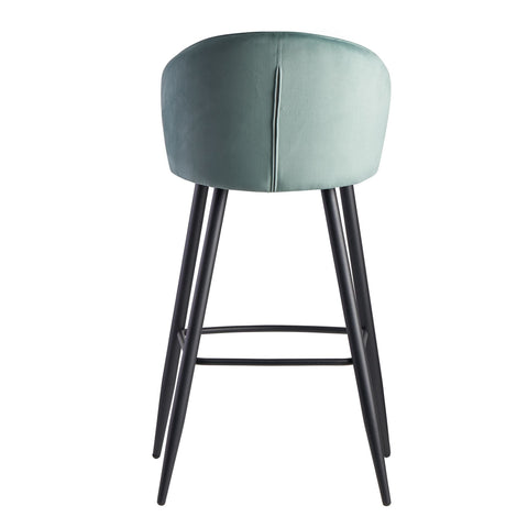 Rootz Bar Stool with Backrest - Scandinavian Fabric Kitchen Stool - Metal 110 kg - Design Bistro Stool - Upholstered Barstool -  Light Green Velvet - 56x102.5x52.5 cm