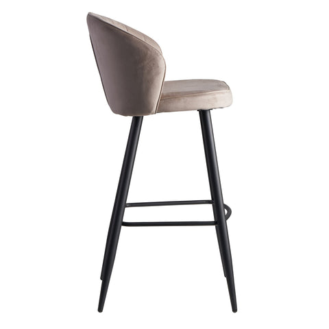 Rootz Bar Stool with Backrest - Scandinavian Fabric Kitchen Stool - Metal 110 kg - Design Bistro Stool - Upholstered Barstool - Beige Velvet - 56x102.5x52.5 cm