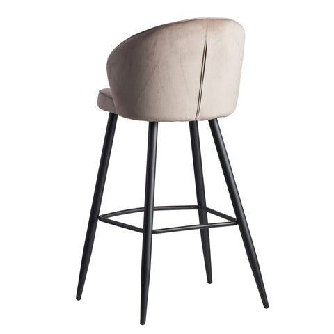 Rootz Bar Stool with Backrest - Scandinavian Fabric Kitchen Stool - Metal 110 kg - Design Bistro Stool - Upholstered Barstool - Beige Velvet - 56x102.5x52.5 cm