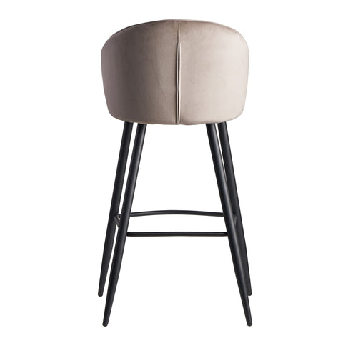 Rootz Bar Stool with Backrest - Scandinavian Fabric Kitchen Stool - Metal 110 kg - Design Bistro Stool - Upholstered Barstool - Beige Velvet - 56x102.5x52.5 cm