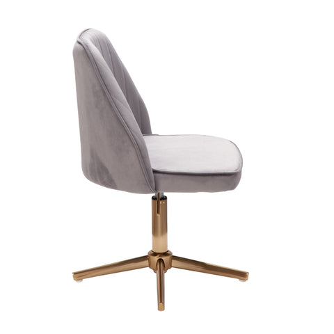 Rootz Swivel Desk Chair with Backrest - Height Adjustable Shell Chair - Rotatable Home Office Chair - Gray Velvet Design - 120 kg Capacity