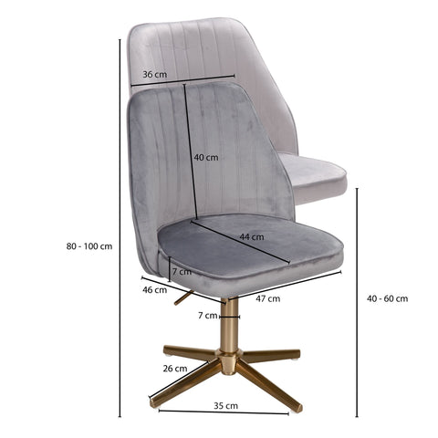 Rootz Swivel Desk Chair with Backrest - Height Adjustable Shell Chair - Rotatable Home Office Chair - Gray Velvet Design - 120 kg Capacity
