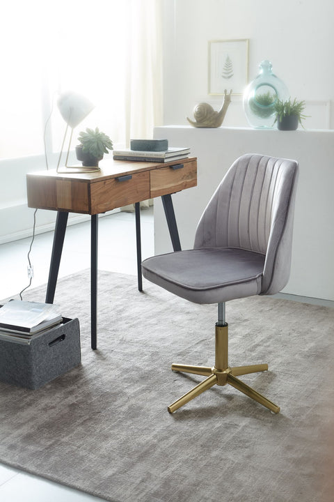 Rootz Swivel Desk Chair with Backrest - Height Adjustable Shell Chair - Rotatable Home Office Chair - Gray Velvet Design - 120 kg Capacity